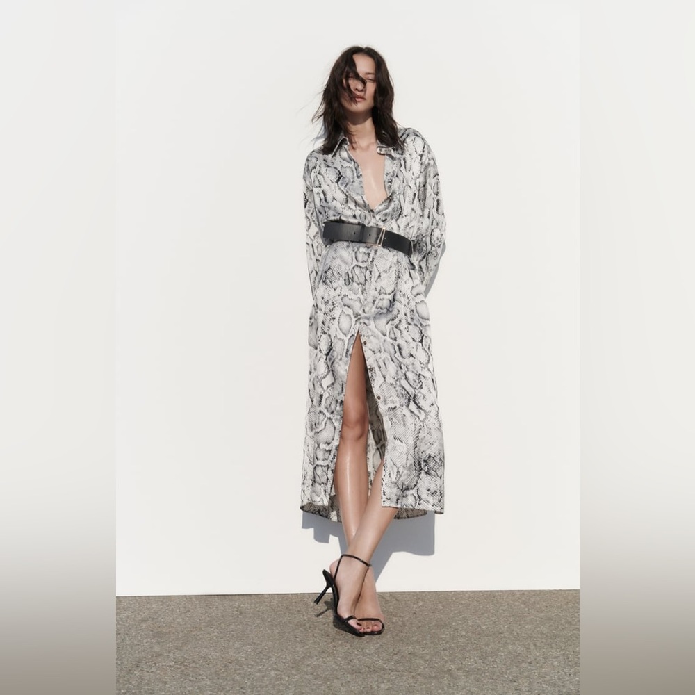 Zara Snakeskin Print Satin Effect Dress Size Small